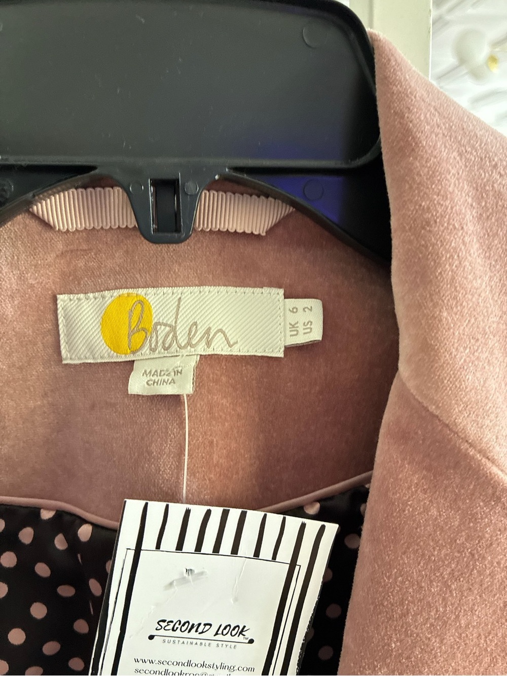 Boden Dusty Rose Long velvet trench Coat - Picture 3 of 4
